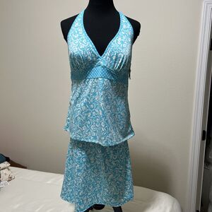 LL Bean 2 Piece Swim Tankini Top Size 16 & Cover Up Skirt Size 16 NO BRIEFS